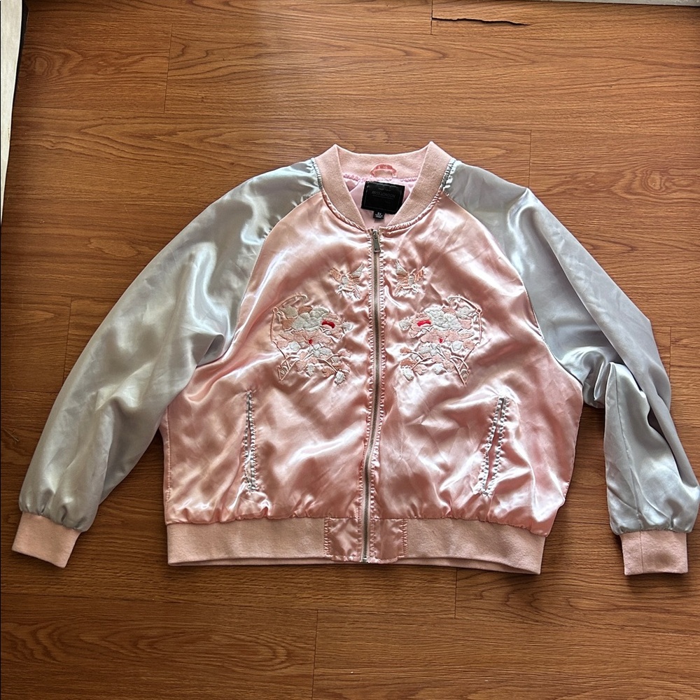 Miss London Pink and Silver Bomber Jacket